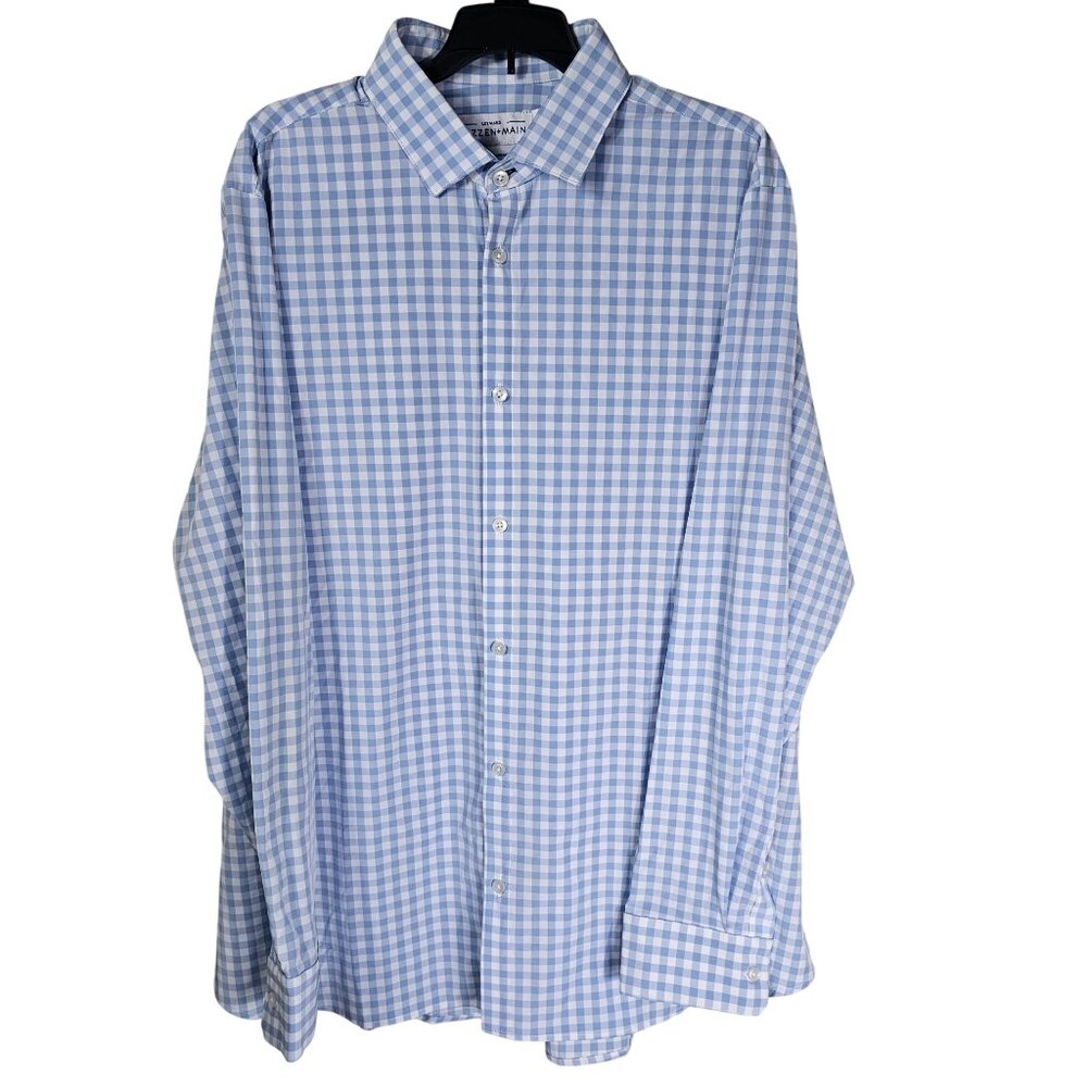 Mizzen + Main Leeward Button Up Shirt XXL Blue White Gingham Check Office Pastel